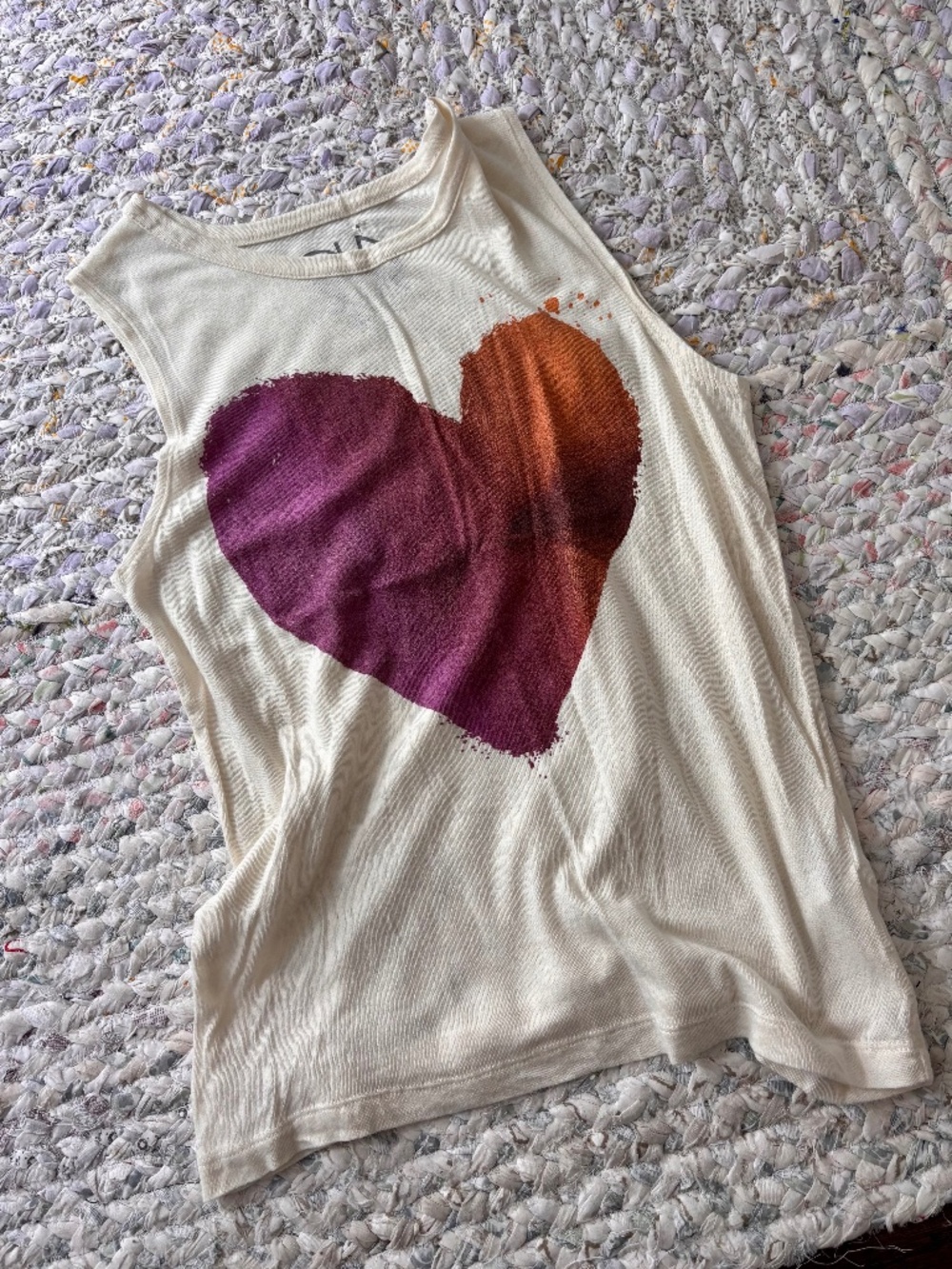 Chaser Evereve Graphic Cream Purple Orange Heart Tank